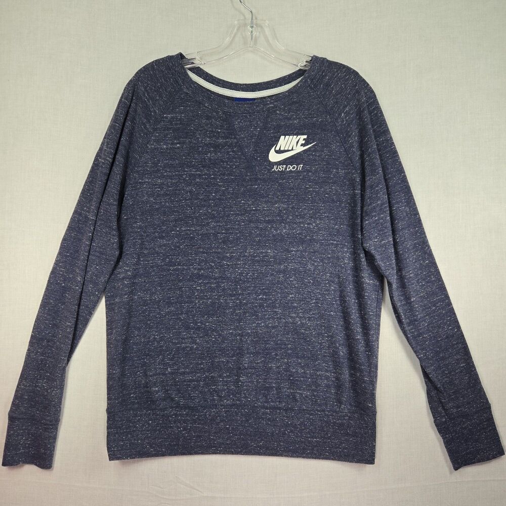 NIKE Just Do It Logo Long Sleeve T-Shirt Navy Blue Womens Medium Athletic Sporty